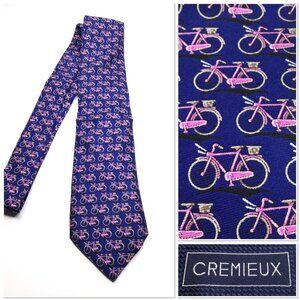 Cremeieux Mens Silk Bicycle Novelty Print Tie Navy & Pink Cyclist Office Preppy